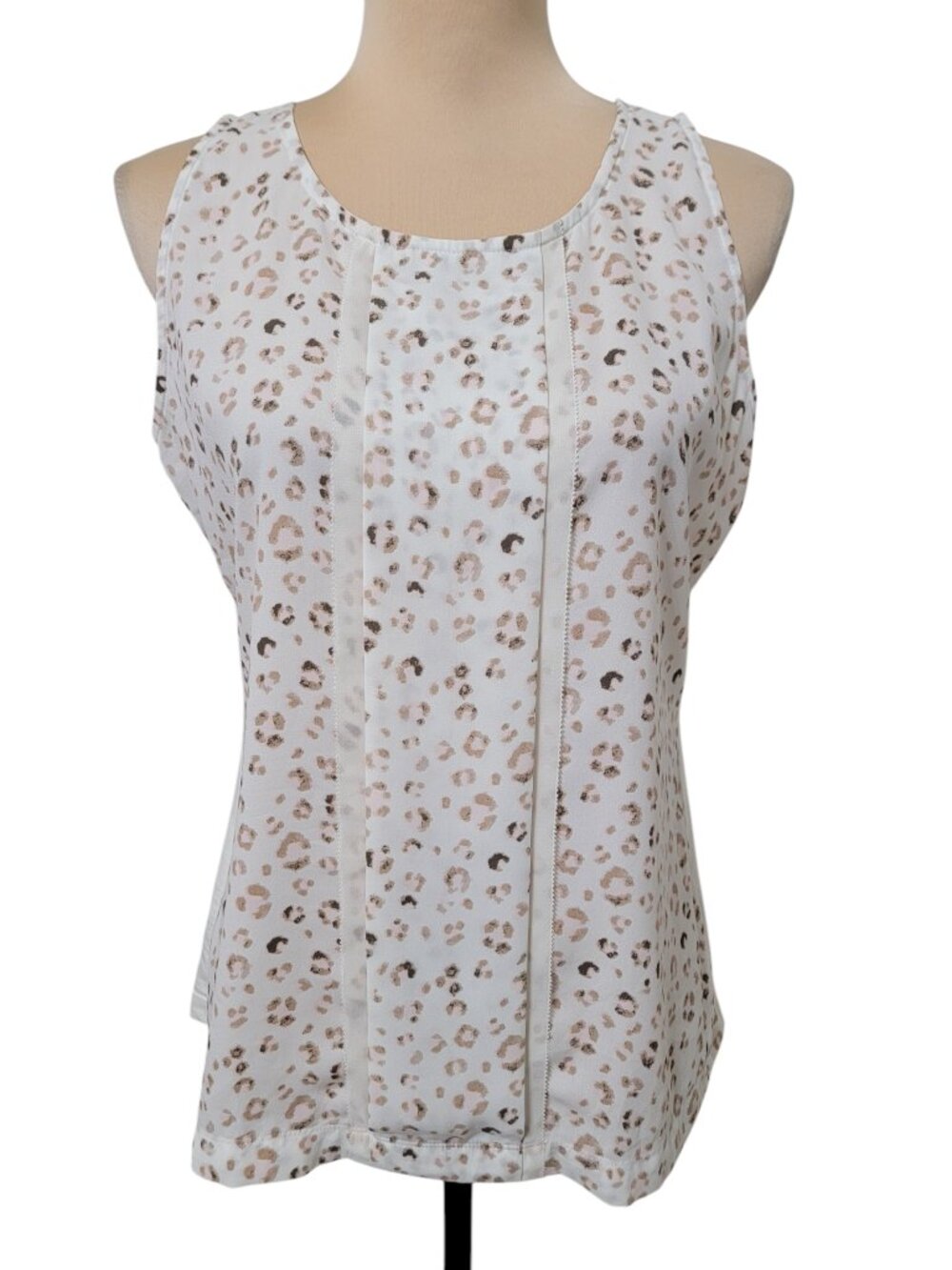Ann Taylor Size M White with Pink & Brown Animal Print/Leopard Sleeveless Blouse